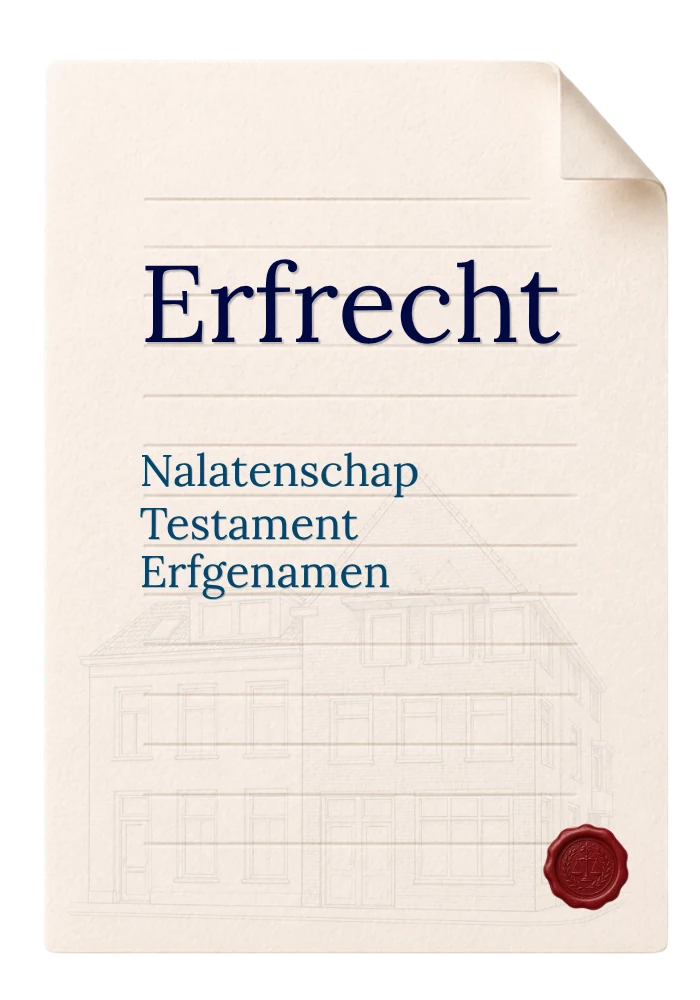 Afbeelding over erfrecht en nalatenschap met document en kernbegrippen